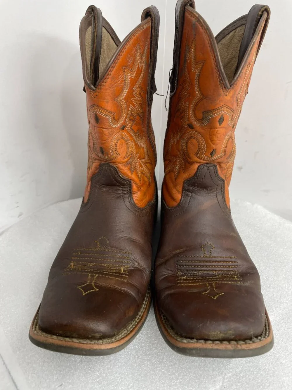 Ariat Tombstone Orange Western Cowboy Square Toe Boots Boys Kids Youth Size 3